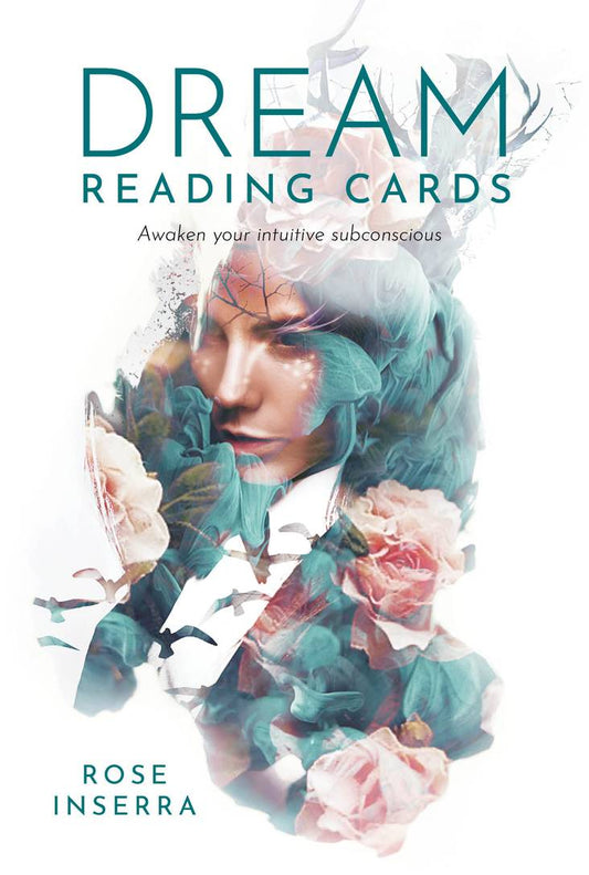 Book cover of 'Dream Reading Cards' by Rose Inserra with a woman's face and floral elements.
