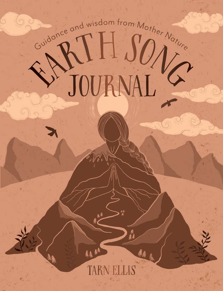 Book cover of 'Earth Song Journal' by Tarn Ellis with a silhouette of a person on a mountain, clouds, and mountains in the background.