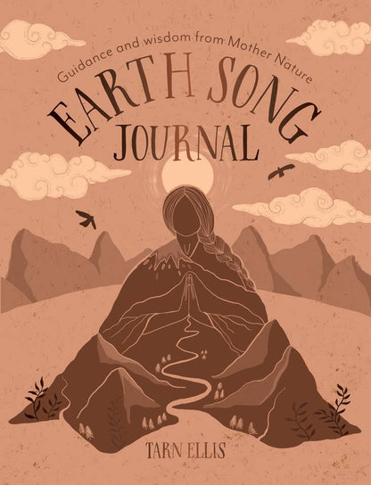 Book cover of 'Earth Song Journal' by Tarn Ellis with a silhouette of a person on a mountain, clouds, and mountains in the background.