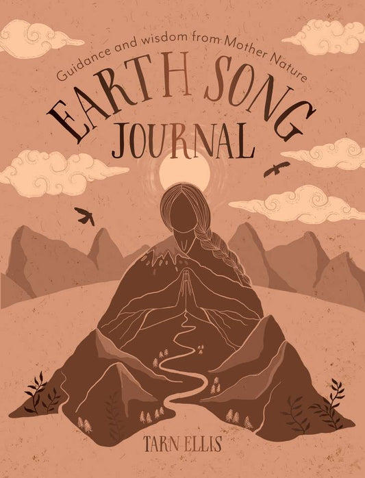 Book cover of 'Earth Song Journal' by Tarn Ellis with a silhouette of a person on a mountain, clouds, and mountains in the background.