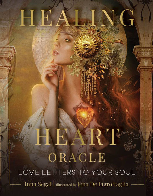 Book cover of 'Healing Heart Oracle' by Inna Segal with a woman's face and decorative elements.