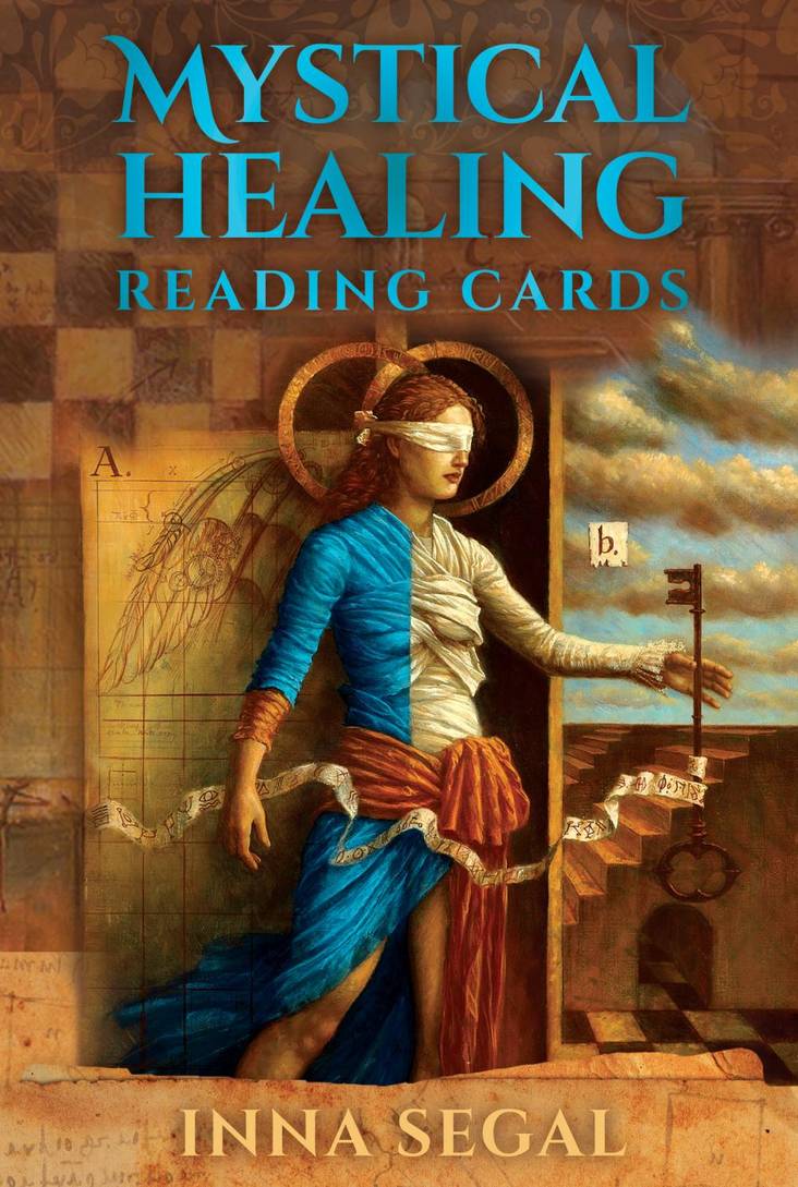 Book cover of 'Mystical Healing Reading Cards' by Inna Segal featuring a blindfolded angel figure.