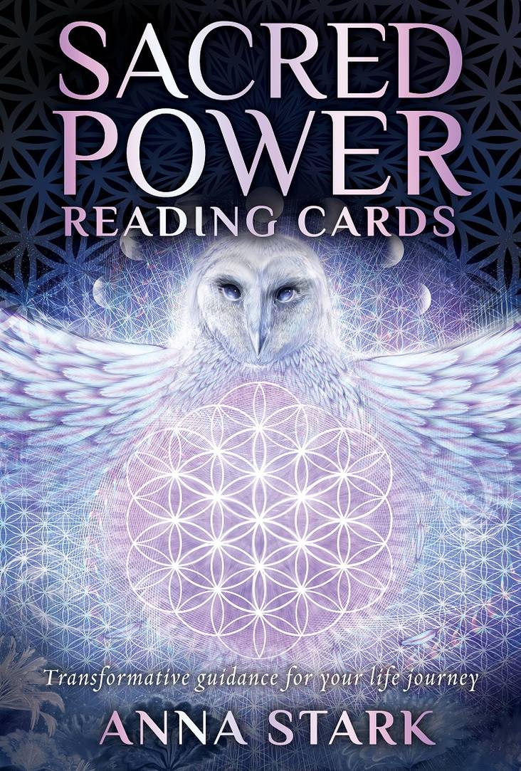 Book cover of 'Sacred Power Reading Cards' By Anna Stark with an owl and floral design.