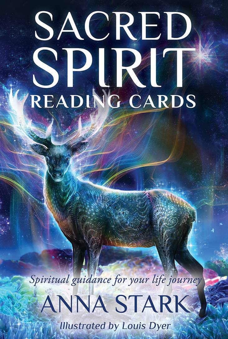 Book cover of 'Sacred Spirit Reading Cards' by Anna Stark with a mystical deer illustration.