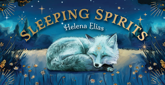 Book cover of 'Sleeping Spirits' by Helena Elias featuring a fox in a dreamlike landscape.