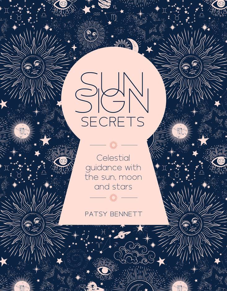 Book cover of 'Sun Sign Secrets' with celestial designs on a dark blue background