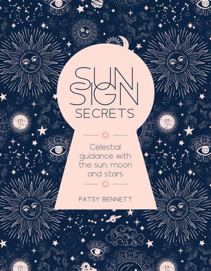 Book cover of 'Sun Sign Secrets' with celestial designs on a dark blue background