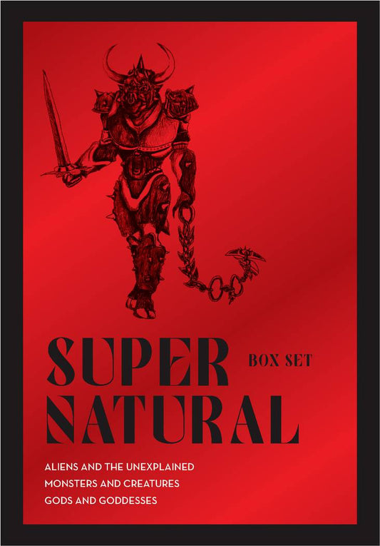 Book cover of 'Super Natural Box Set' with a red background and black illustration of a creature holding a sword.