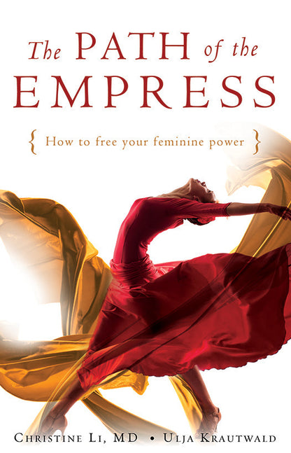 Book cover of 'The Path of the Empress' with a woman in a red dress and gold wings.
