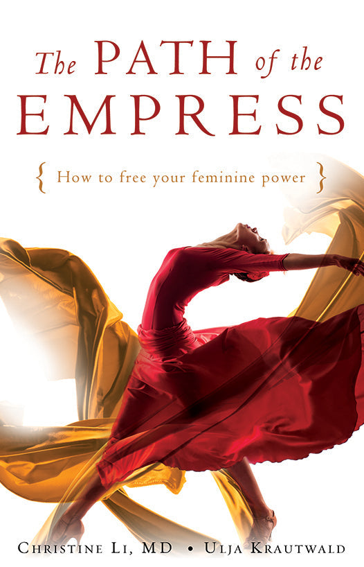 Book cover of 'The Path of the Empress' with a woman in a red dress and gold wings.