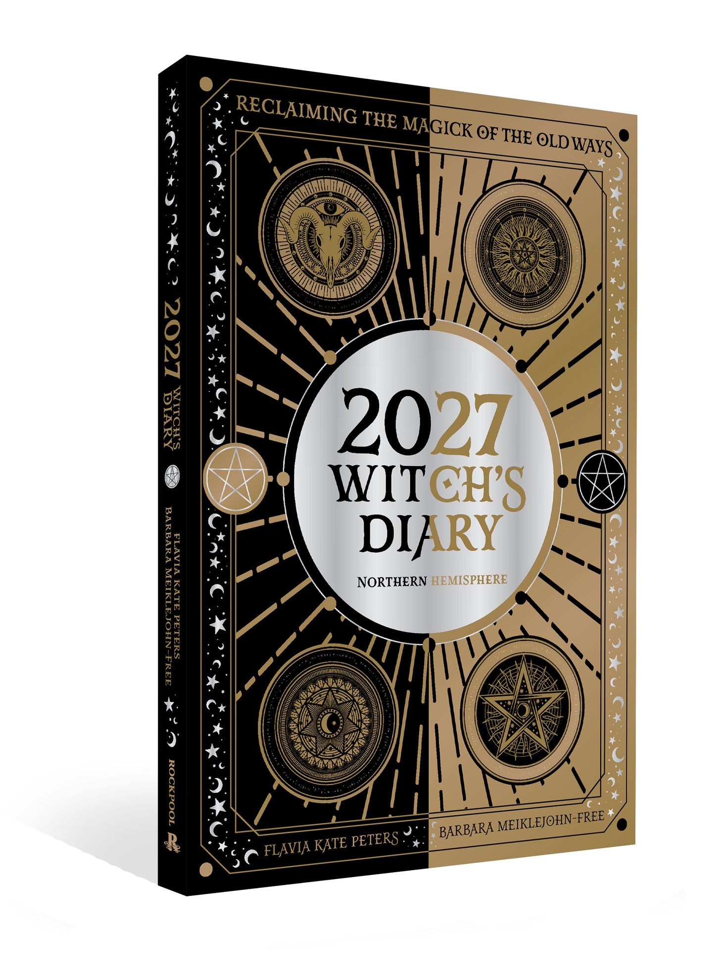 Book titled '2027 Witch's Diary' with black and gold design on a white background