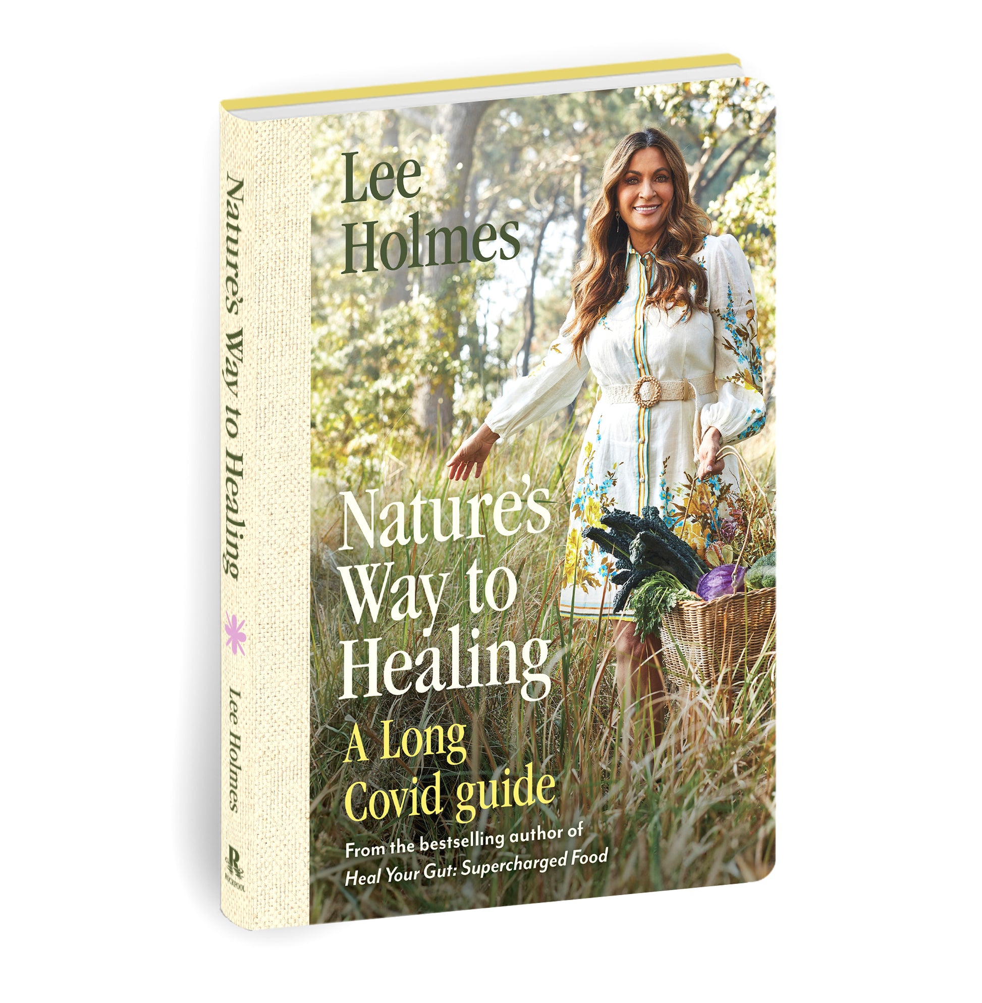 Book titled 'Natures Way to Healing: A Long Covid guide' by Lee Holmes with a woman in a forest on the cover.
