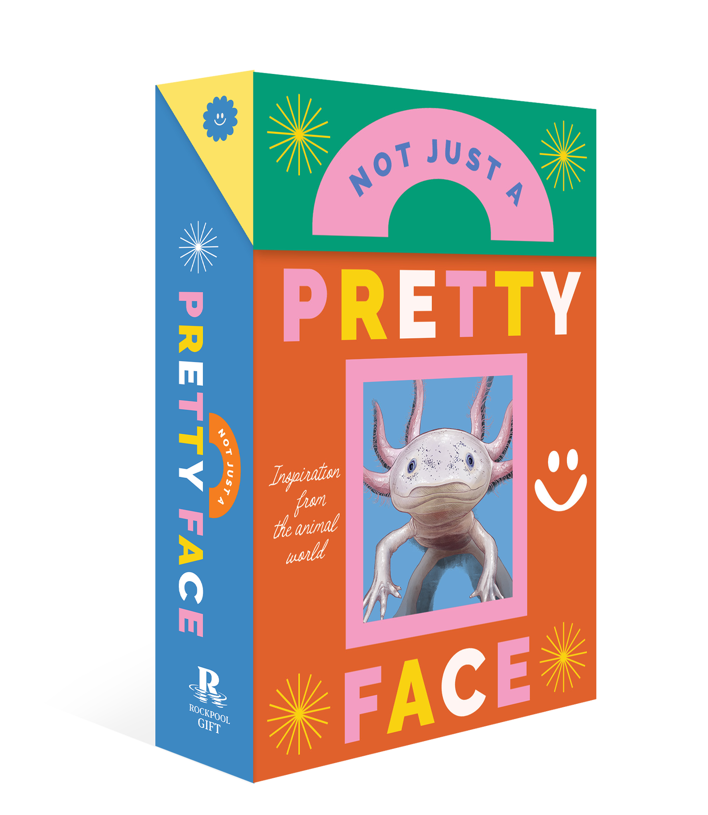 Book titled 'Not Just a Pretty Face' with axolotl illustration on colorful cover