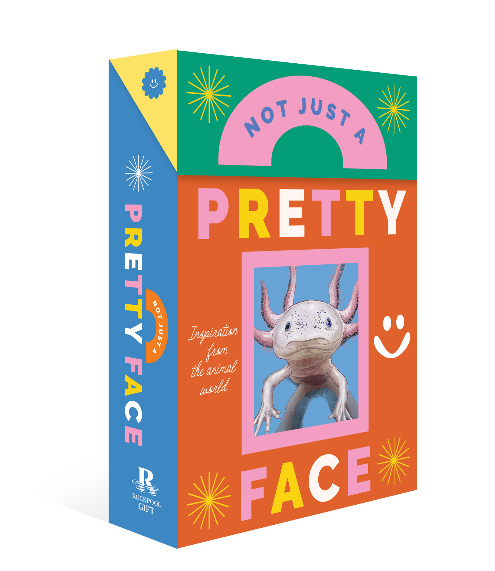 Book titled 'Not Just a Pretty Face' with axolotl illustration on colorful cover