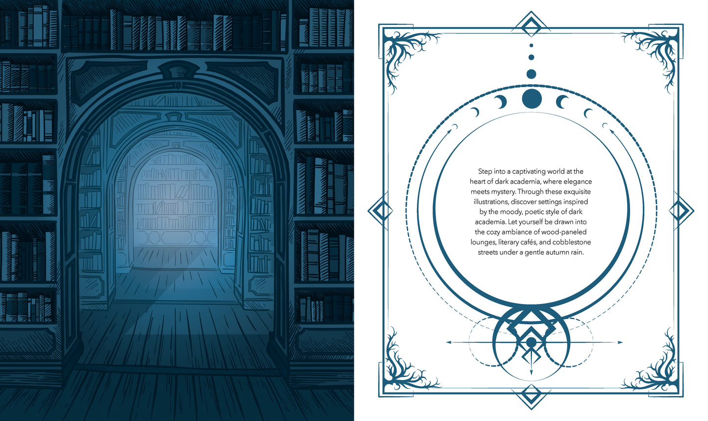 Bookshelf in a dimly lit room with a decorative text frame on the right.