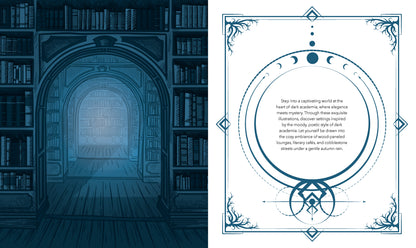 Bookshelf in a dimly lit room with a decorative text frame on the right.