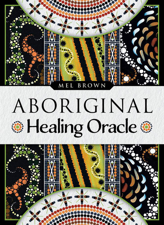 Box cover of Aboriginal Healing Oracle by Mel Brown with colorful patterns and title text.