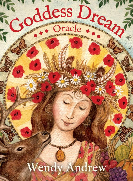 Box cover of 'Goddess Dream Oracle' by Wendy Andrew with a woman, deer, and floral design.