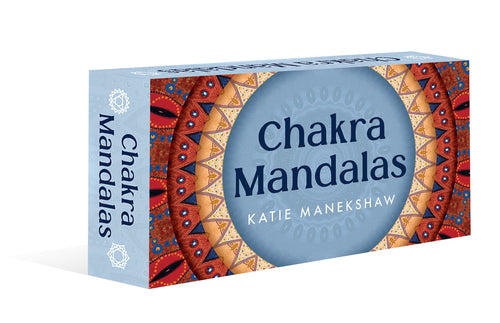 Box of Chakra Mandalas by Katie Manekshaw with colorful design and blue circle