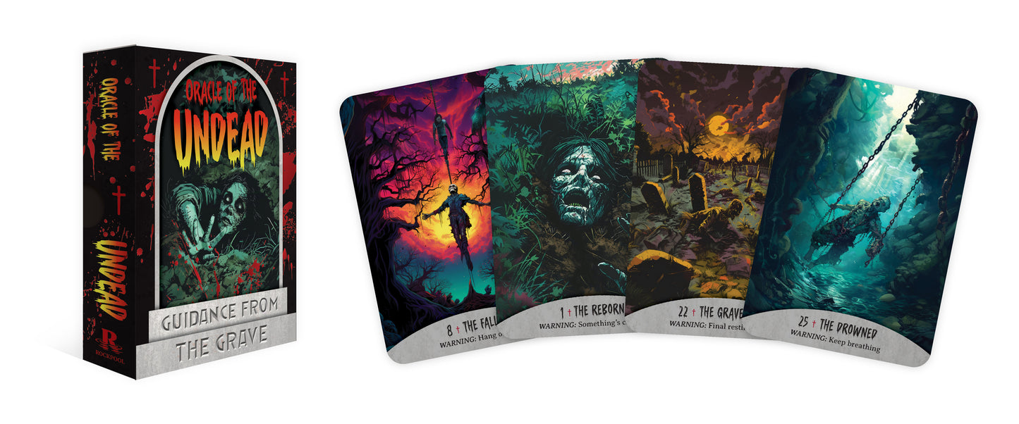 Set of tarot cards with colorful designs and a box labeled 'Guidance from the Grove' on a white background.