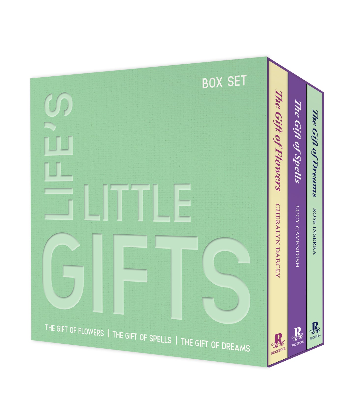 Box set of 'Life's Little Gifts' books with green and purple covers on a white background