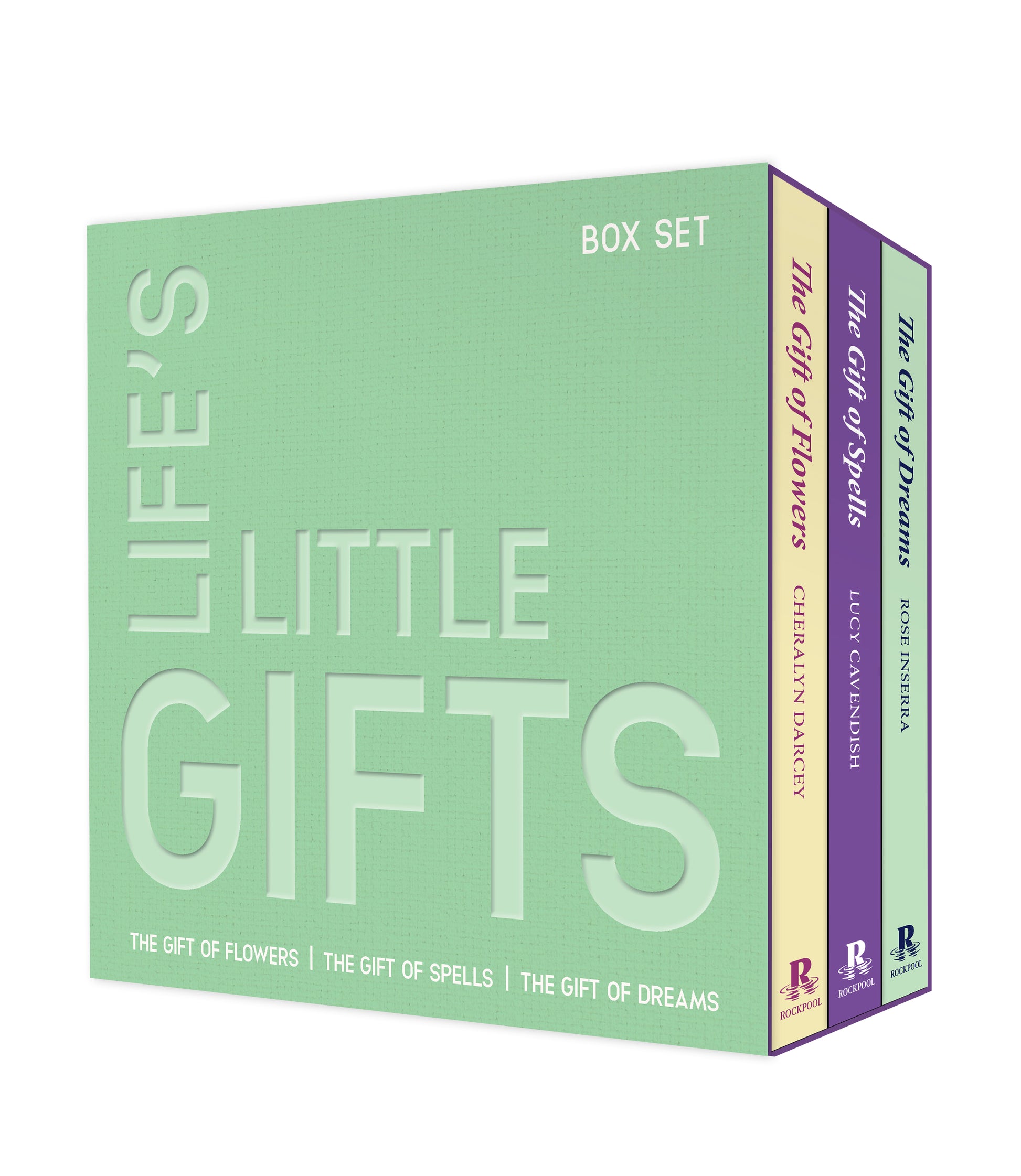 Box set of 'Life's Little Gifts' books with green and purple covers on a white background