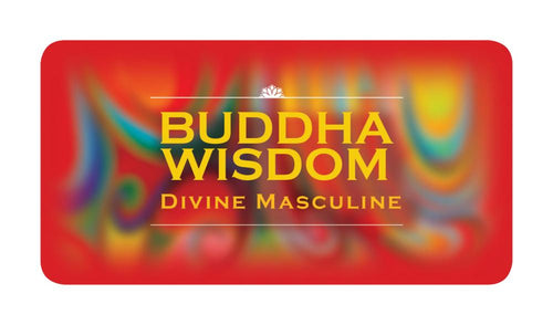 Buddha Wisdom Divine Masculine card with colorful design on a red background