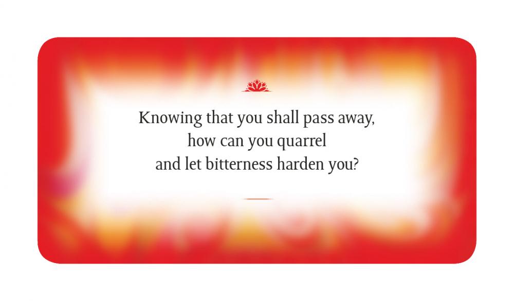 Red card with a quote about letting bitterness harden you, on a white background
