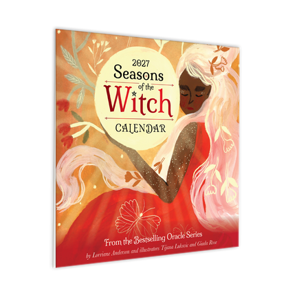 Calendar cover titled '2027 Seasons of the Witch' with an illustration of a witch in a red dress.