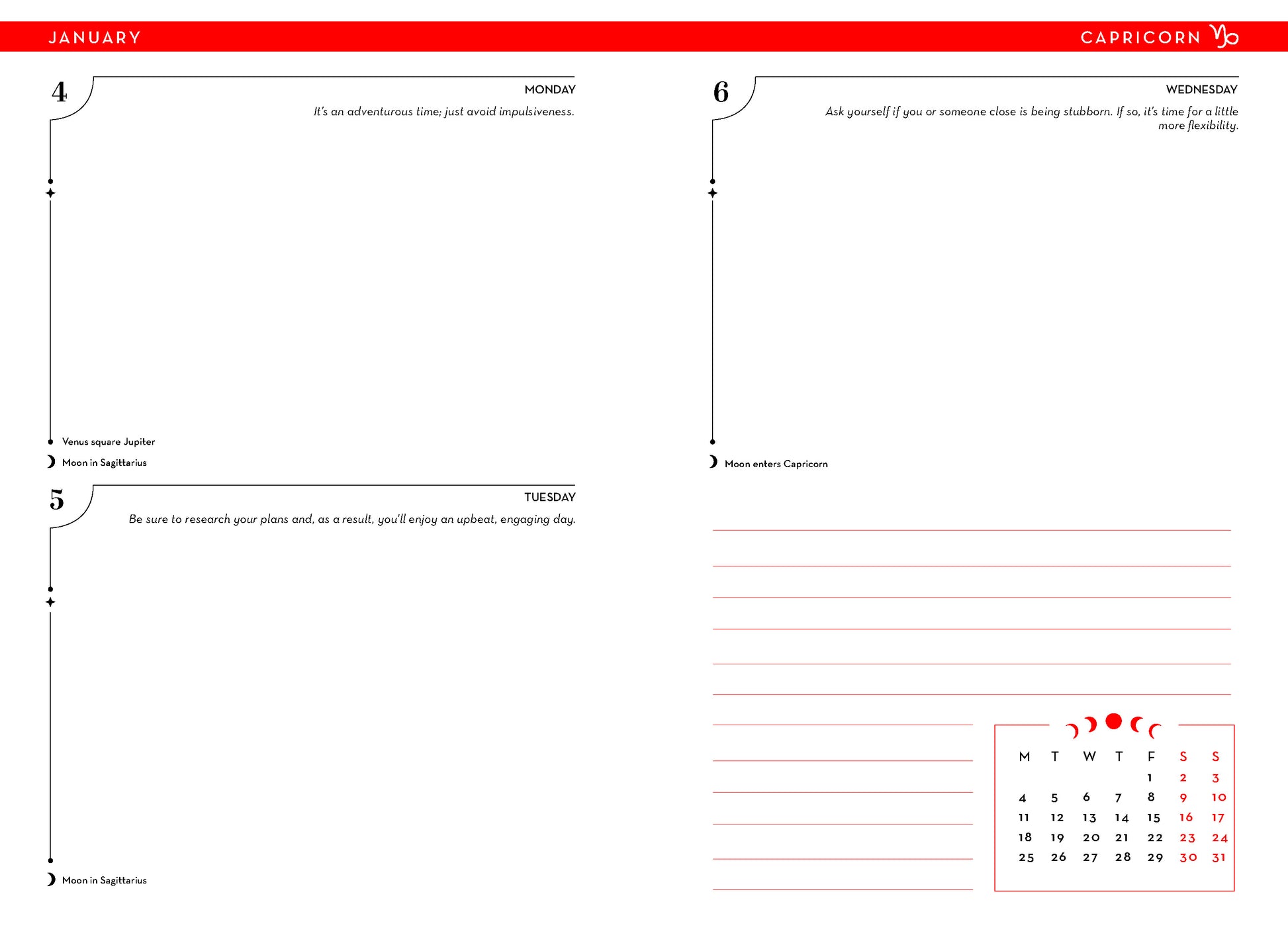 Calendar page with a red border and white background