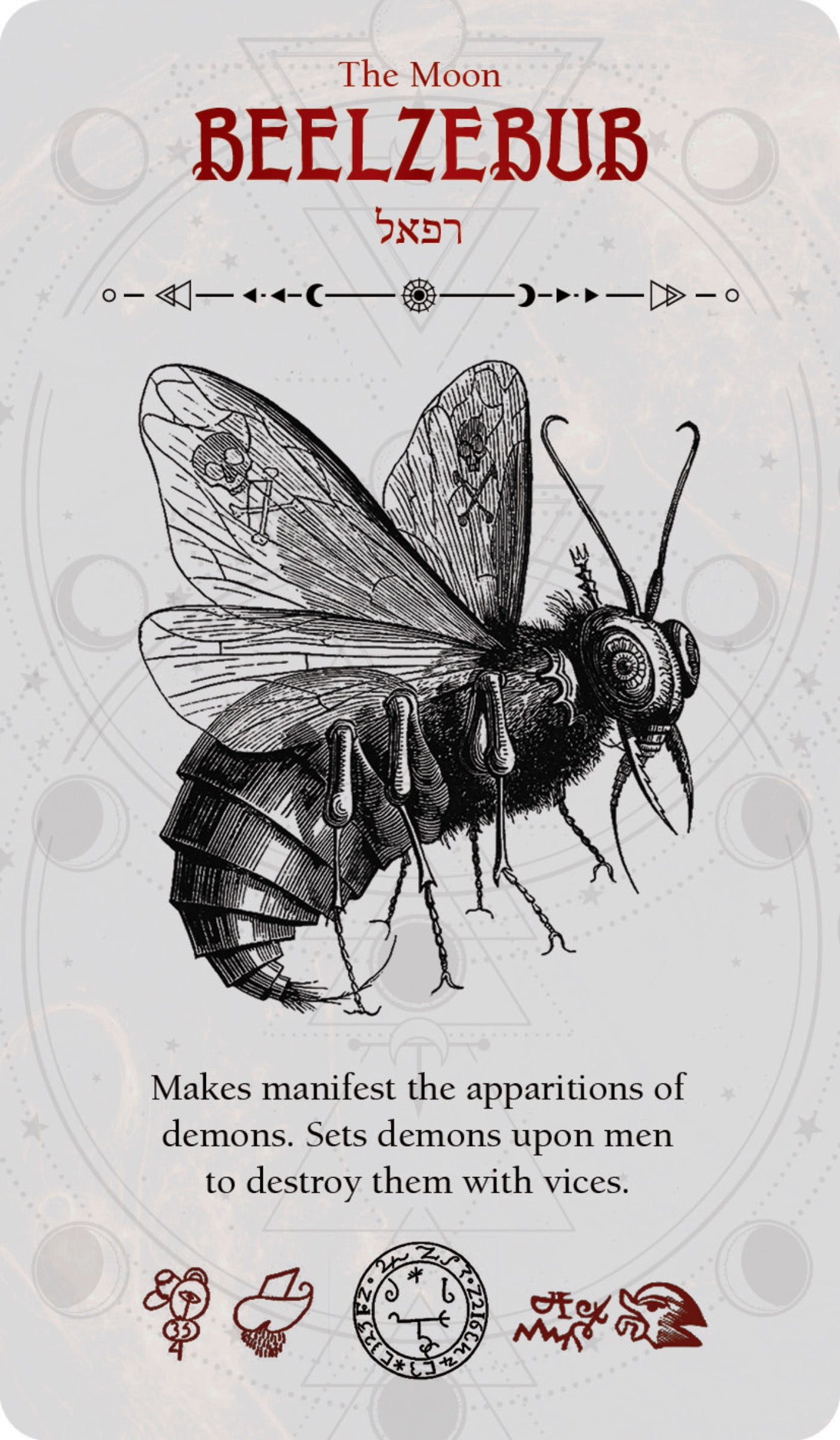 Card featuring an illustration of a winged creature with text and symbols on a white background