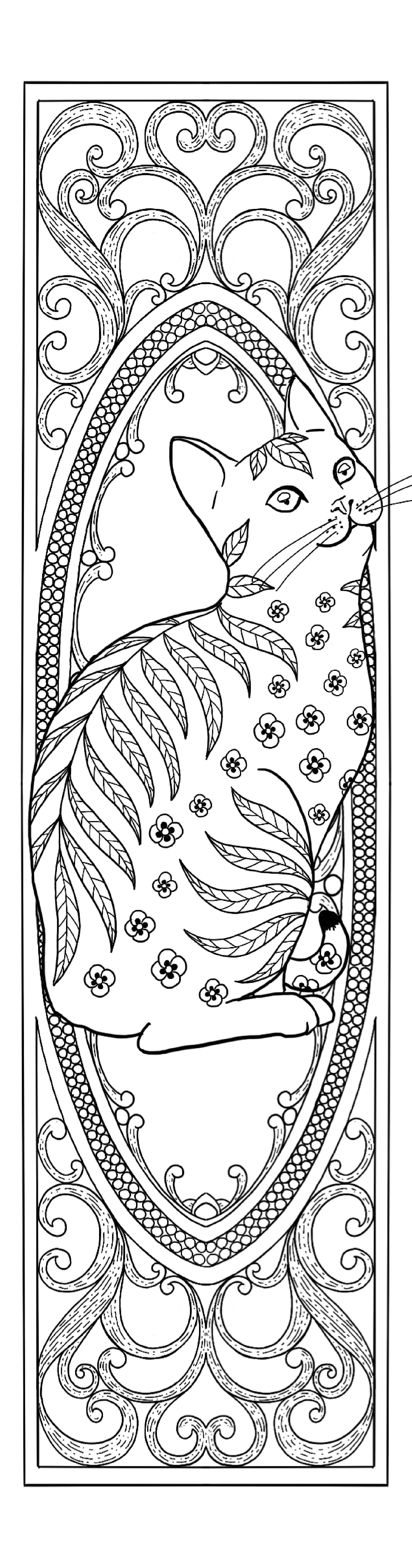 Black and white illustration of a fox with intricate patterns, framed by decorative elements.