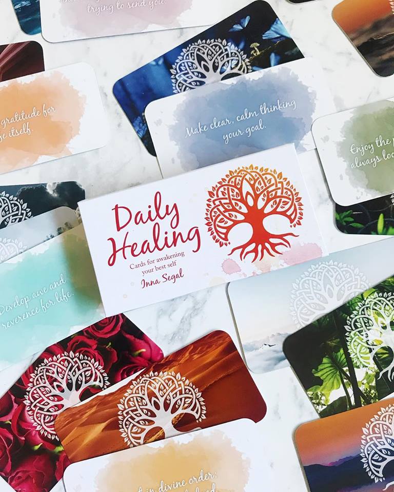 Collection of 'Daily Healing' cards with tree designs on a white background