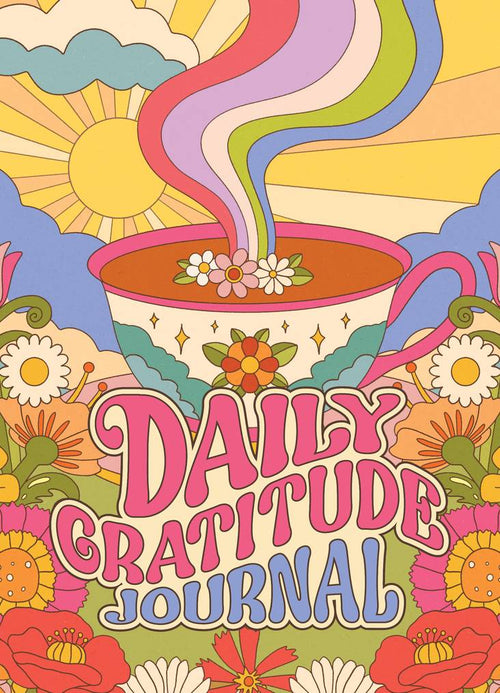 Colorful cover of a 'Daily Gratitude Journal' with flowers and a sun.