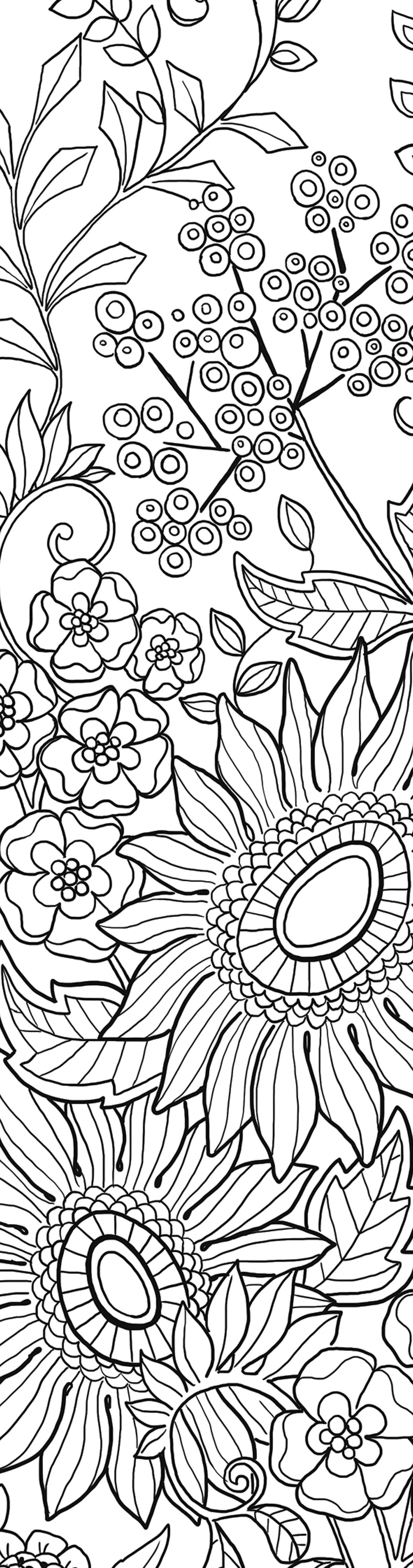 Coloring bookmark with intricate floral design