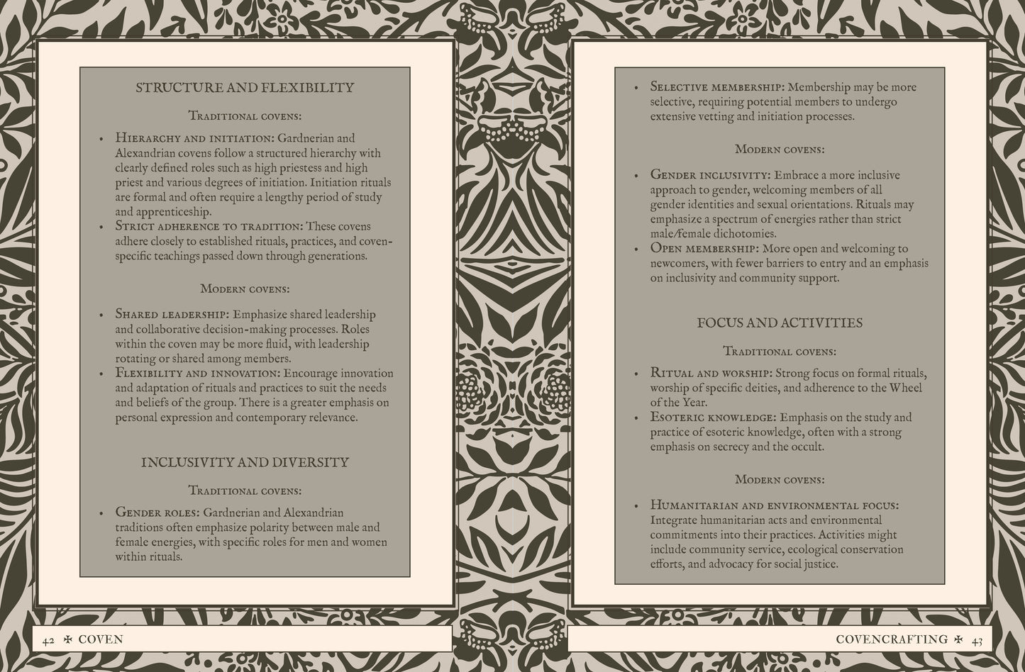 Two pages from a book or document with text and decorative patterns on a gray background.