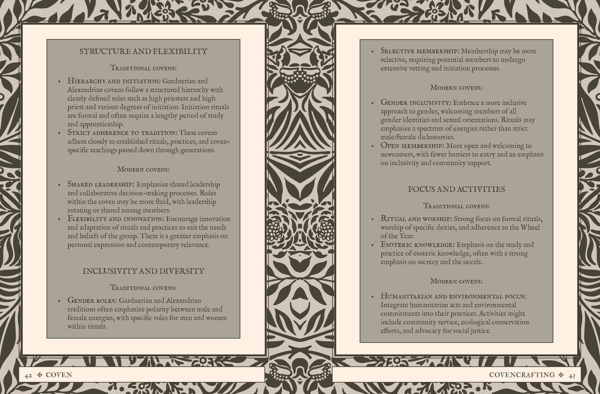 Two pages from a book or document with text and decorative patterns on a gray background.
