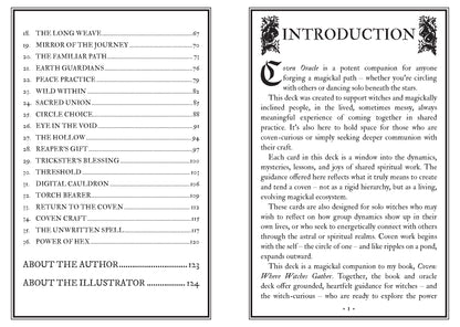 Spreads of a book or deck with text and decorative elements on a white background