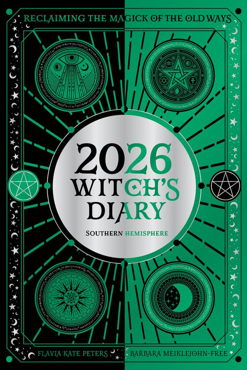 Cover of '2026 Witch's Diary' Southern Hemisphere with green and black design elements.
