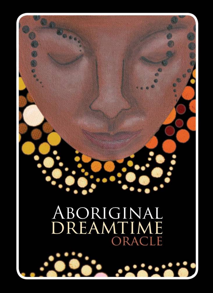 Cover of 'Aboriginal Dreamtime Oracle' by Mel Brown with a stylized face and colorful dots on a black background.