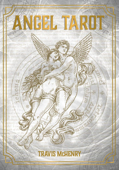 Cover of 'Angel Tarot' by Travis McHenry featuring an angel illustration on a textured background.