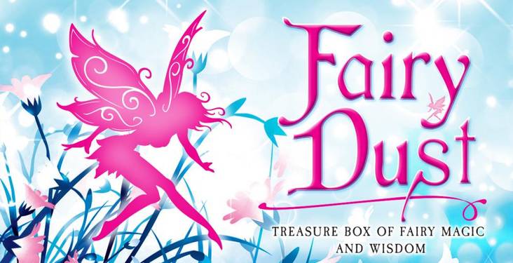 cover of Fairy Dust by Andres Engracia, treasure box of fairy magic and wisdom  and floral elements on a light blue background