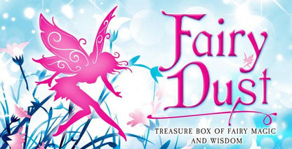 cover of Fairy Dust by Andres Engracia, treasure box of fairy magic and wisdom  and floral elements on a light blue background