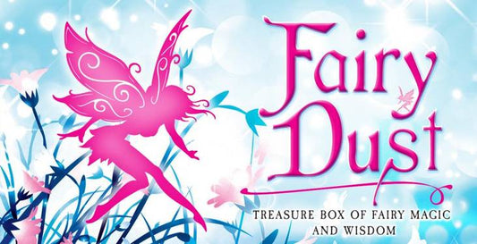 cover of Fairy Dust by Andres Engracia, treasure box of fairy magic and wisdom  and floral elements on a light blue background