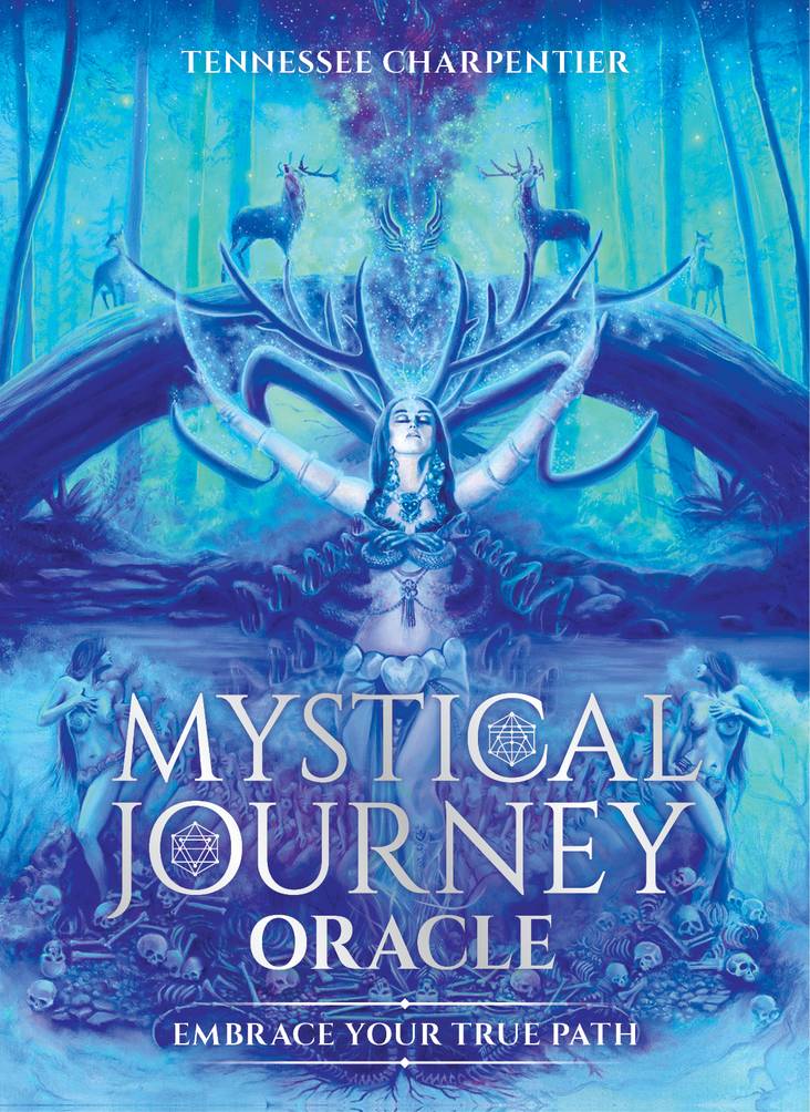 Cover of 'Mystical Journey Oracle' by Tennessee Charpentier with a blue and purple color scheme and a central figure.