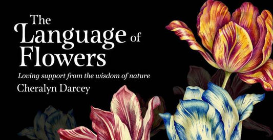 Cover of 'The Language of Flowers' by Cheralyn Darcey with colorful flowers on a black background