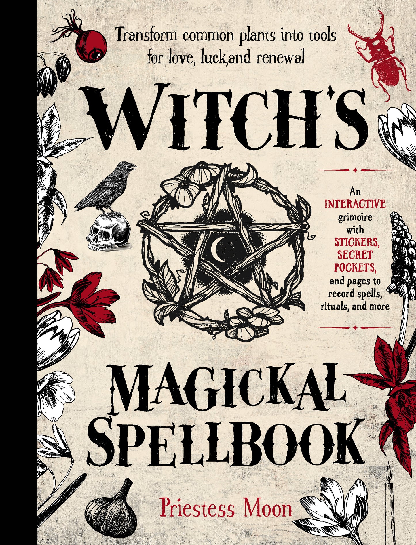 Cover of 'Witch's Magickal Spellbook' with pentacle design and nature elements.