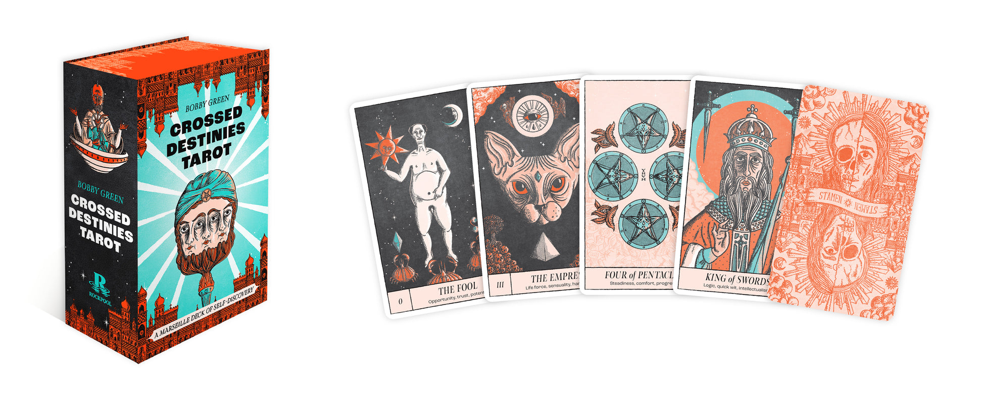 Crossed Demons Tarot cards with box on a white background