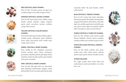 Page from a book or magazine featuring crystals and their chakra associations.