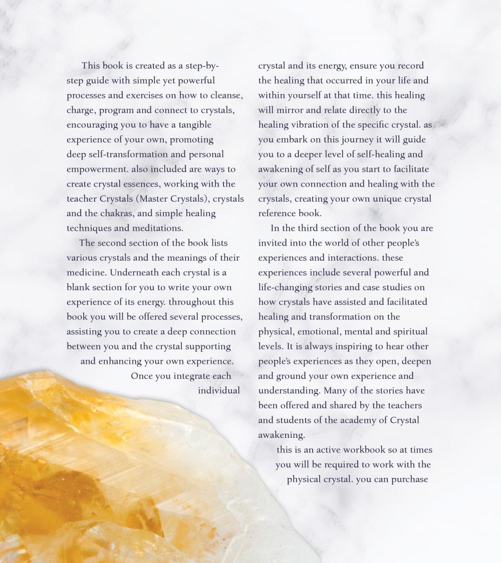 Text on a white background with a crystal image at the bottom